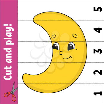 Learning numbers. Cut and play. Education developing worksheet. Game for kids. Activity page. Puzzle for children. Riddle for preschool. Flat isolated vector illustration. Cute cartoon style