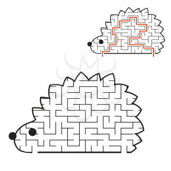 Black labyrinth toon hedgehog Kids worksheets. Activity page. Game puzzle for children. Wild animal. Maze conundrum. Vector illustration. With the answer