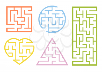 A set of mazes. Cartoon style. Visual worksheets. Activity page. Game for kids. Puzzle for children. Maze conundrum. Color vector illustration