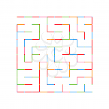 Abstract colored simple isolated labyrinth. Rainbow colors on a white background. An interesting game for children. Simple flat vector illustration.