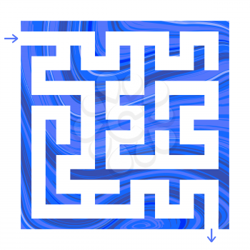 Abstract colored simple square isolated labyrinth. Blue color on a white background. An interesting game for children. With walls with a marble effect. Simple flat vector illustration.