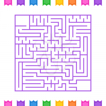 Abstract square isolated labyrinth. Purple flowers on a white background. An interesting game for children and adults. Simple flat vector illustration.