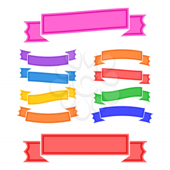Set of colored isolated banner ribbons on white background. Simple flat vector illustration. With space for text. Suitable for infographics, design, advertising, holidays, labels.
