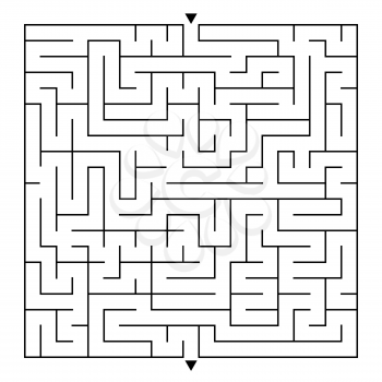 Abstract complex square isolated labyrinth. Black color on a white background. An interesting game for children and adults. Simple flat vector illustration.