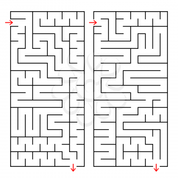 Abstract rectangular isolated labyrinth. Black color on a white background. An interesting and useful game for children and adults. Simple flat vector illustration. Two options.