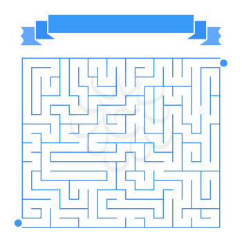 Abstract simple rectangular isolated labyrinth. Blue color on a white background. An interesting game for children. With space for text. Simple flat vector illustration.
