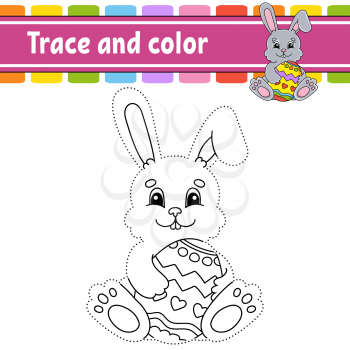 Trace and color. Coloring page for kids. Handwriting practice. Education developing worksheet. Activity page. Game for toddlers. Isolated vector illustration. Cartoon style. Easter theme.