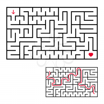 Abstract rectangular labyrinth. An interesting game for children and teenagers. Simple flat vector illustration isolated on white background. With the answer.