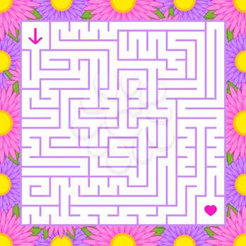 Abstract colored square maze in a frame of beautiful colors. An interesting game for children and teenagers. A simple flat vector illustration isolated on a white background.