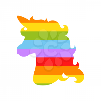 Horse unicorn head. Rainbow silhouette. Design element. Vector illustration isolated on white background. Template for books, stickers, posters, cards, clothes.