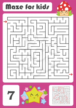 A square labyrinth. Developmental game for children. Vector illustration. Color design with cute cartoons.