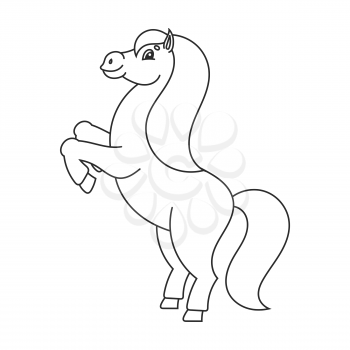 Coloring book for kids. Horse reared up. The farm animal stands on its hind legs. Cartoon style. Simple flat vector illustration.