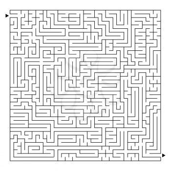 A large square labyrinth. Find the path from the entrance to the exit. Vector illustration isolated on white background.