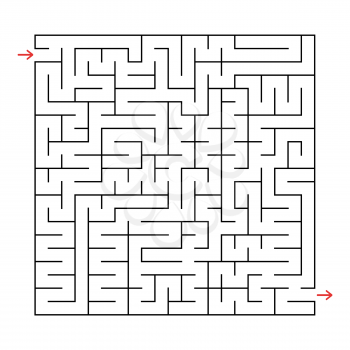Abstract square labyrinth with a black stroke. An interesting game for children and adults. Simple flat vector illustration isolated on white background.