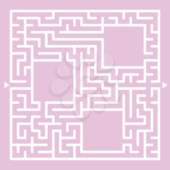 A square maze of white on a pink background. With a place for pictures. Simple flat isolated vector illustration