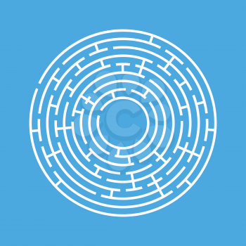 Abstract round maze. An educational game for children and adults. A simple flat vector illustration isolated on a blue background