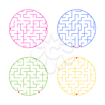 Round labyrinth. A set of four options. Simple flat vector illustration isolated on white background