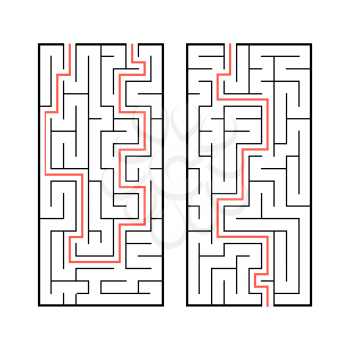 A set of two rectangular labyrinths. Simple flat vector illustration isolated on white background. With the answer