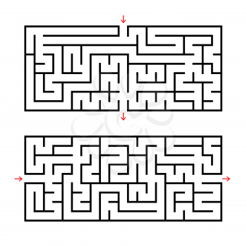A set of two rectangular labyrinths. An interesting game for children. Simple flat vector illustration