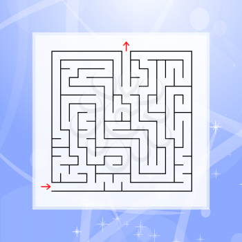 A square labyrinth. An interesting and useful game for children and adults. Simple flat vector illustration on a colorful abstract background