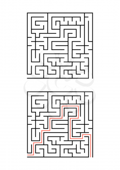 A square maze for children. Simple flat vector illustration isolated on white background. With the answer