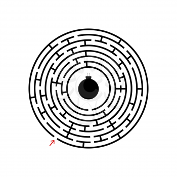Black round labyrinth with entrance and exit. An interesting and useful game for children. Simple flat vector illustration isolated on white background