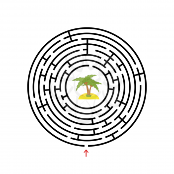 Black round labyrinth with entrance and exit. An interesting and useful game for children. Simple flat vector illustration isolated on white background