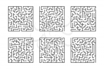 A set of square mazes. Game for kids. Puzzle for children. Labyrinth conundrum. Flat vector illustration isolated on white background.
