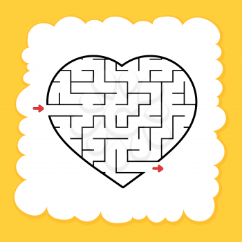 Abstract maze heart. Valentine Day. Game for kids. Puzzle for children. One entrance, one exit. Labyrinth conundrum. Flat vector illustration isolated on white background. Cartoon style.