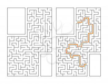 Abstract rectangular maze. Game for kids. Puzzle for children. Labyrinth conundrum. Flat vector illustration isolated on white background. With answer. With place for your image