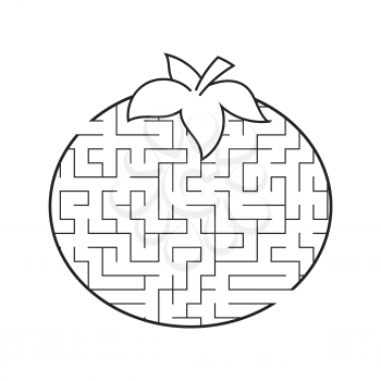 Maze Tomato. Game for kids. Puzzle for children. Cartoon style. Labyrinth conundrum. Black and white vector illustration. The development of logical and spatial thinking