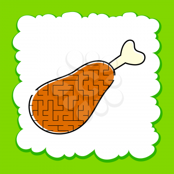 Maze chicken leg. Game for kids. Puzzle for children. Cartoon style. Labyrinth conundrum. Color vector illustration. The development of logical and spatial thinking
