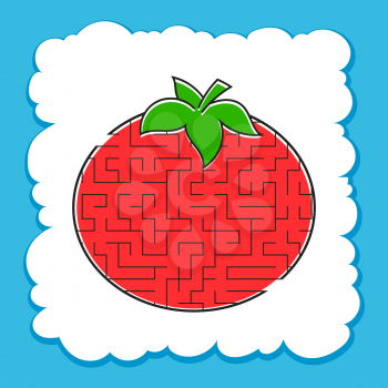 Maze Tomato. Game for kids. Puzzle for children. Cartoon style. Labyrinth conundrum. Color vector illustration. The development of logical and spatial thinking