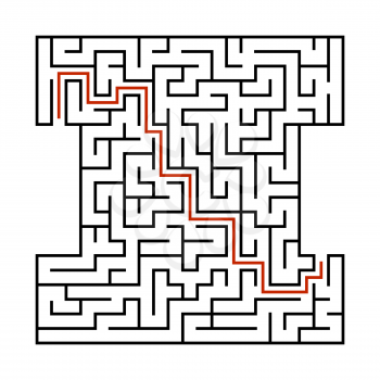 Abstract square maze. Game for kids. Puzzle for children. Labyrinth conundrum. Black flat vector illustration isolated on white background. With answer