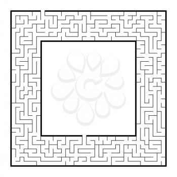 Difficult square labyrinth frame. Game for kids and adults. Puzzle for children. One entrance, one exit. Labyrinth conundrum. Flat vector illustration. With place for your image