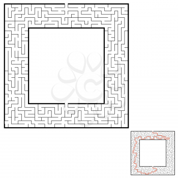 Abstract square maze. Game for kids. Puzzle for children. Labyrinth conundrum. Flat vector illustration isolated on white background. With answer. With place for your image