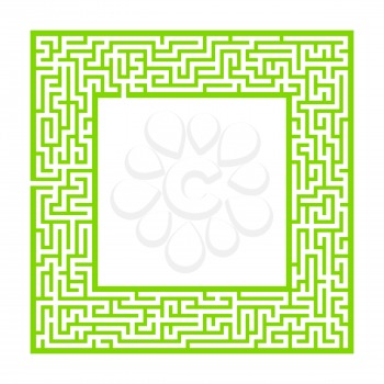 Sophisticated color square maze frame. Game for kids and adults. Puzzle for children. One entrance, one exit. Labyrinth conundrum. Flat vector illustration. With place for your image