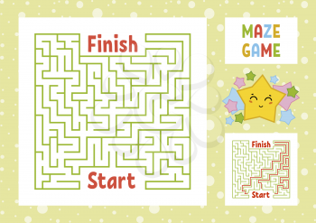Color square maze. Find the right path from start to finish. Kids worksheets. Activity page. Game puzzle for children. Cute cartoon star. Labyrinth conundrum. Vector illustration. With answer
