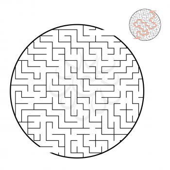 Abstract round maze. Game for kids and adults. Puzzle for children. Labyrinth conundrum. Flat vector illustration isolated on white background. With the correct answer