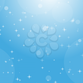 Color abstract background of blue sky with bokeh and stars. Simple flat vector illustration