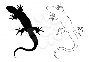 Lizard reptile. Black silhouette. Design element. Vector illustration isolated on white background. Template for books, stickers, posters, cards, clothes.