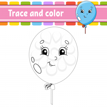 Trace and color. Birthday theme. Coloring page for kids. Handwriting practice. Education developing worksheet. Activity page. Game for toddlers. Isolated vector illustration. Cartoon style.