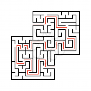 Abstract square maze with entrance and exit. Simple flat vector illustration isolated on white background. With a place for your drawings. With the answer
