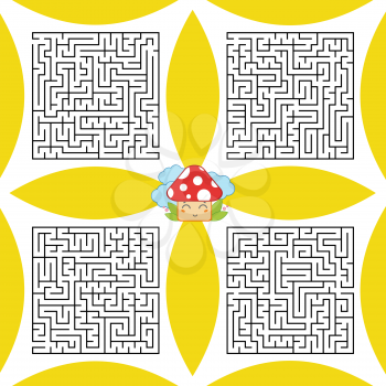A set of square labyrinths. A game for children and adults. Simple flat vector illustration
