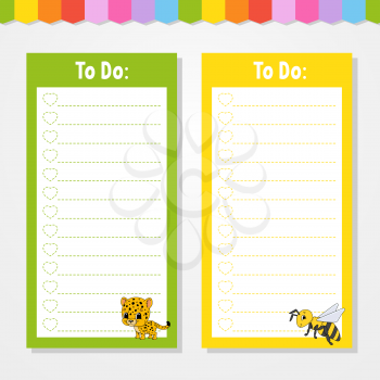 To do list for kids. Empty template. Jaguar and bee. The rectangular shape. Isolated color vector illustration. Funny character. Cartoon style. For the diary, notebook, bookmark.