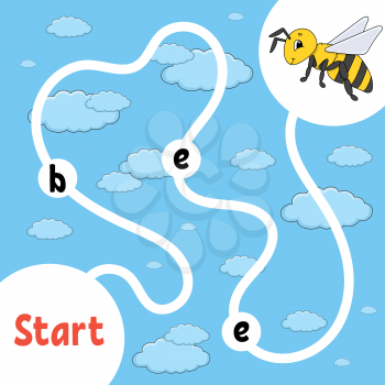 Logic puzzle game. Learning words for kids. Striped bee Find the hidden name. Education developing worksheet. Activity page for study English. Isolated vector illustration. Cartoon style.