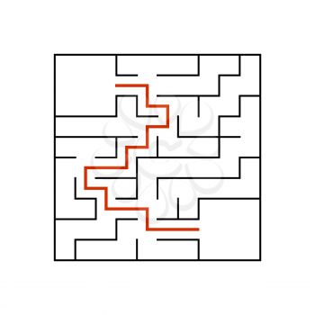 Black square maze with entrance and exit. An interesting game for children. Simple flat vector illustration isolated on white background. With a place for your drawings. With the answer