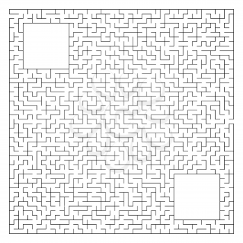 Abstract complex square maze with entrance and exit. An interesting game for children and adults. Vector illustration isolated on white background. With a place for your drawings