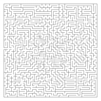 Abstract complex square maze with entrance and exit. An interesting game for children and adults. A mysterious puzzle. Vector illustration isolated on white background