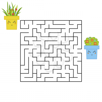 Abstract square maze. An interesting and useful game for children. Find the path from the flower to the flower. Simple flat vector illustration isolated on white background